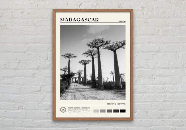 Black And White Madagascar Travel Poster, Wall Art