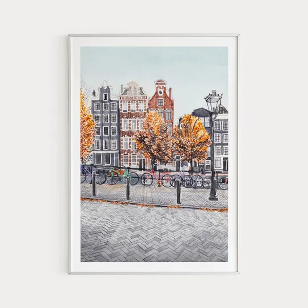 Amsterdam Fall Travel Poster, Netherlands Wall Decor