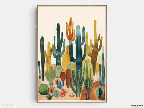 Desert Garden Diversity, Mid-Century Modern Art Print
