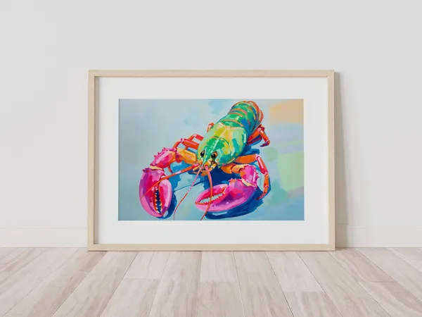Tropical Lobster Art Print, Coastal Painting