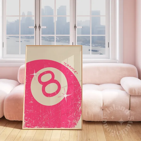 8 Ball Pink Retro Art Print, Bar Cart Decor