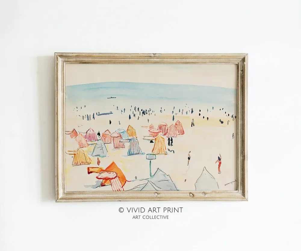 Beach Watercolor Painting, Seaside Leisure Art Print