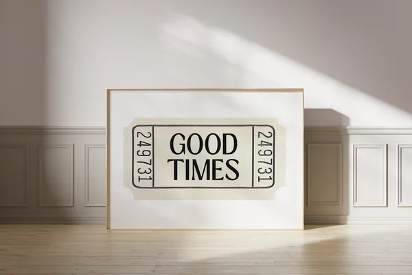 Good Times Ticket Retro Black and White Art Print