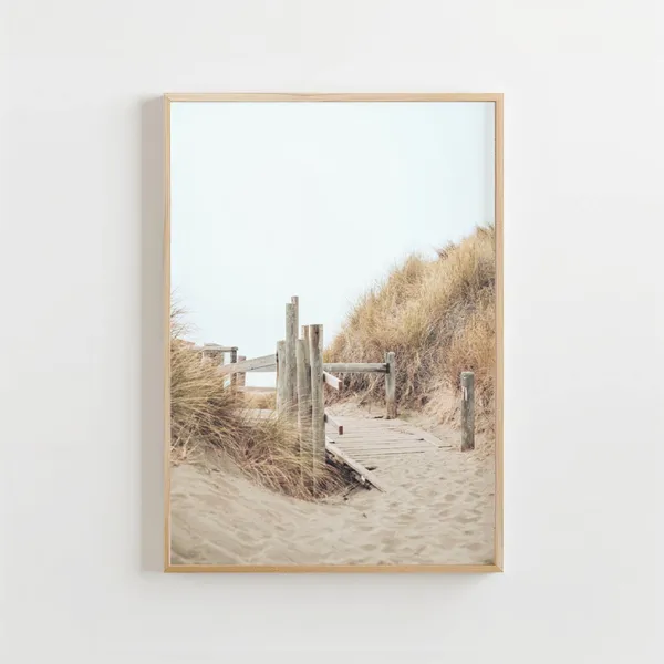 Neutral Coastal Grass Beach Landscape Art Print