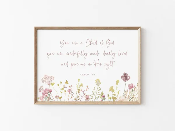 Christian Nursery Scripture Floral Wall Art Print