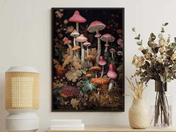 Vintage Mushrooms Art Print, Enchanted Forest Botanical