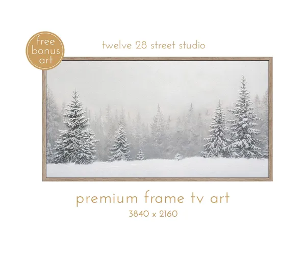 Winter Snowy Trees Vintage TV Art, Dark Academia