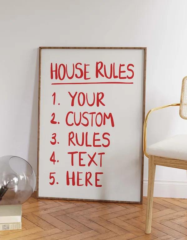 Personalized House Rules Poster, Custom Text Art Print