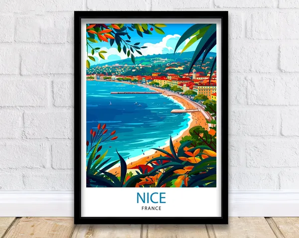 Nice France Illustration French Riviera Travel Poster