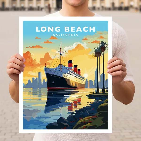 Long Beach California Travel Poster, Wall Art Print