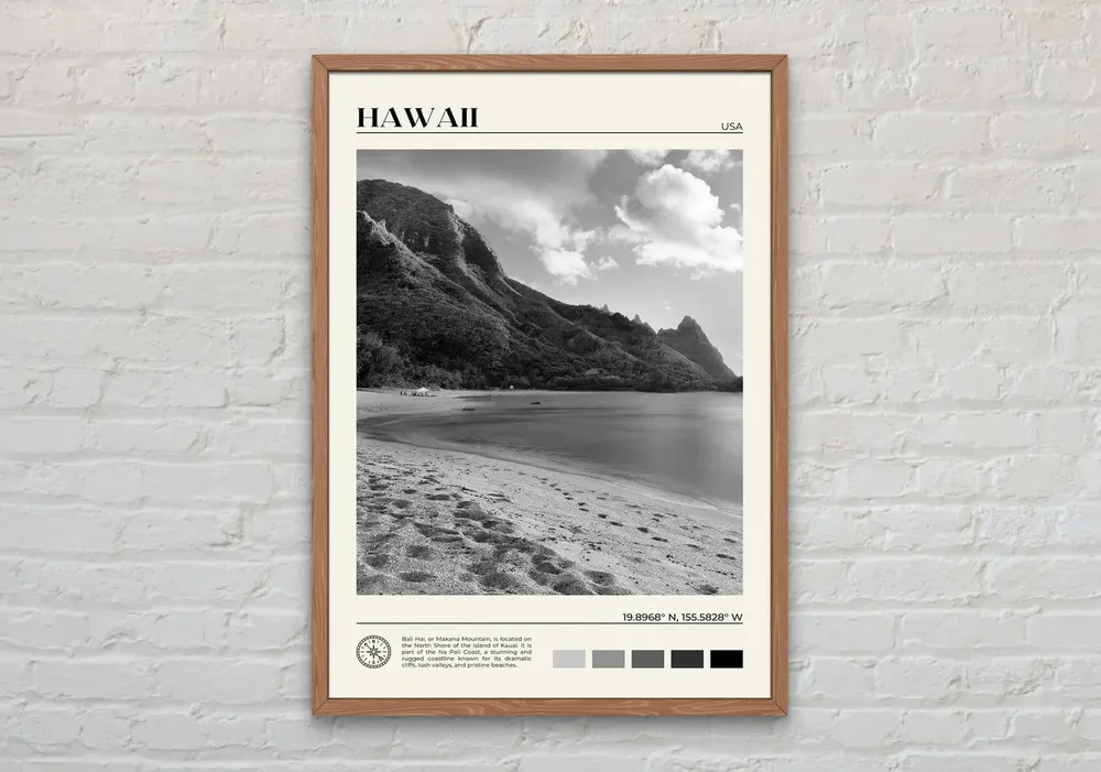 Hawaii Black And White Wall Art Print