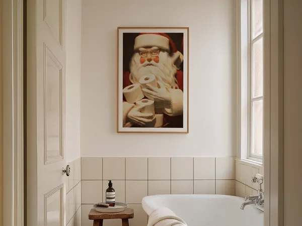Santa Bathroom Art Funny Vintage Christmas Poster Print