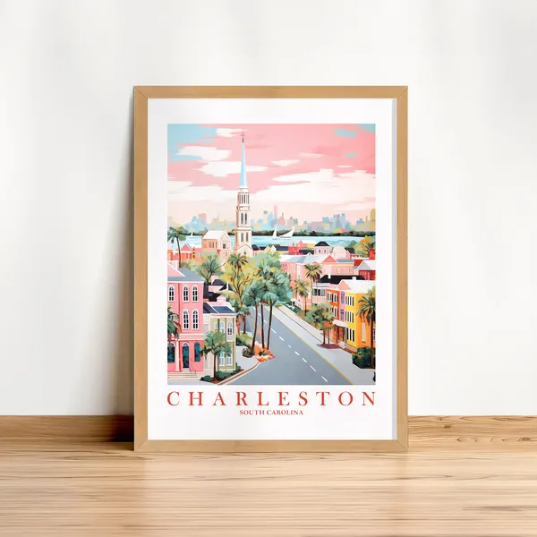 Charleston SC Retro Travel Poster, South Carolina