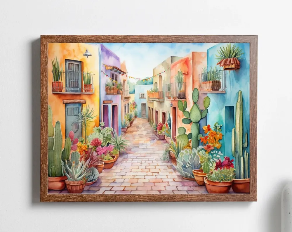 Oaxaca Mexican Street Scene Watercolor Art Print