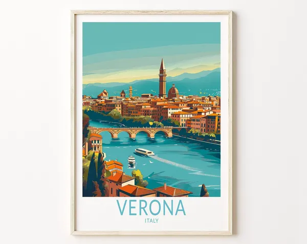 Verona Italy Travel Poster, City Travel Art Print