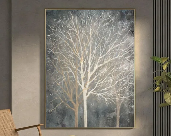Abstract Tree Painting, Winter Forest Wall Art