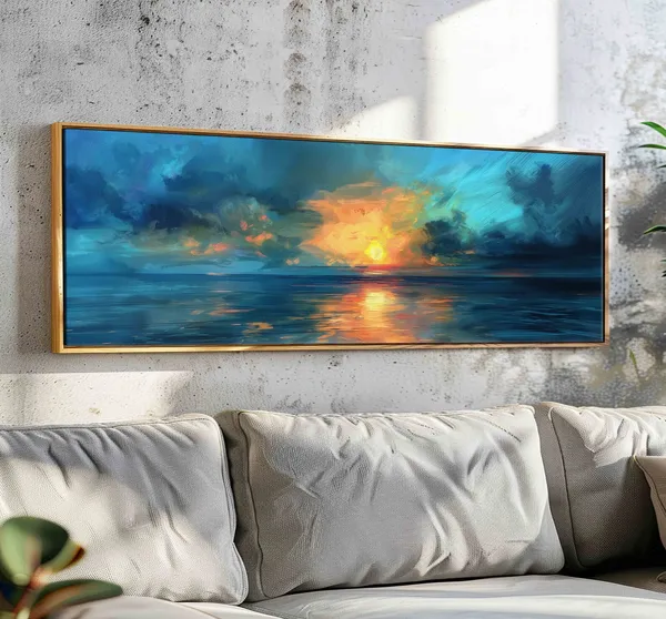 Sunset Over the Calm Ocean Vintage Seascape Art Print