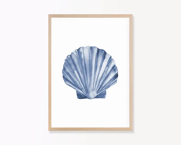 Seashell Navy Blue Ocean Nautical Watercolor Art Print