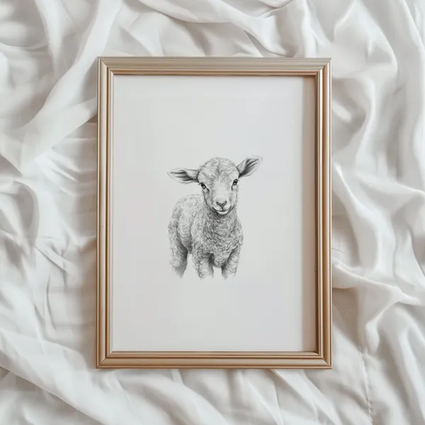 Sheep Print Wall Art, Cute Lamb Sketch Nursery Decor