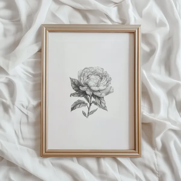 Peony Flower Sketch Art Print, Monochromatic Floral