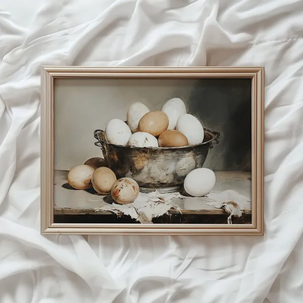 Farmhouse Kitchen Basket Of Eggs Vintage Art Print