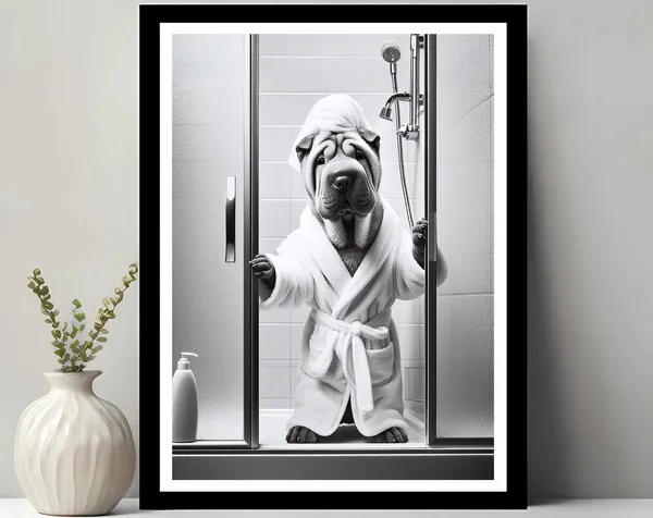 Shar Pei Funny Bathroom Art Print
