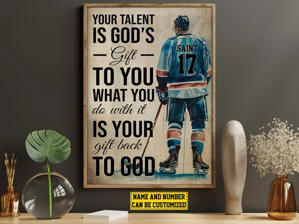 Vintage Hockey God Personalized Poster, Christ Gift