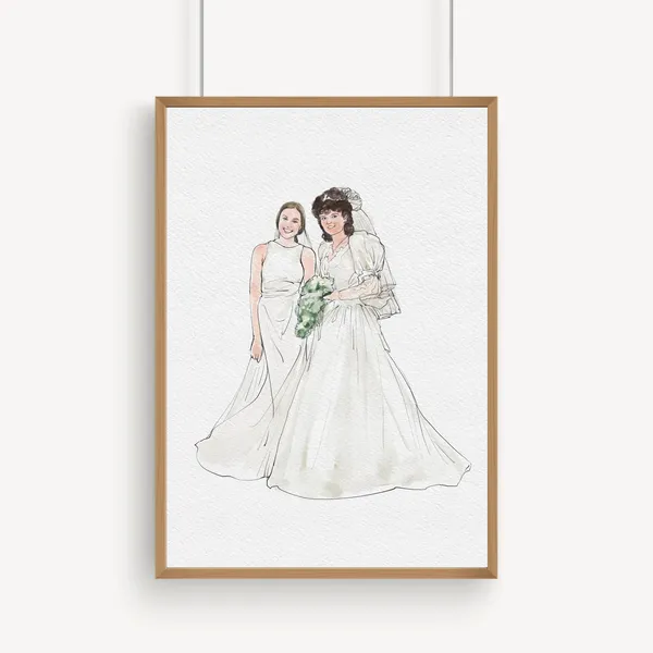 Custom Bride And Mother Watercolor Portrait Art