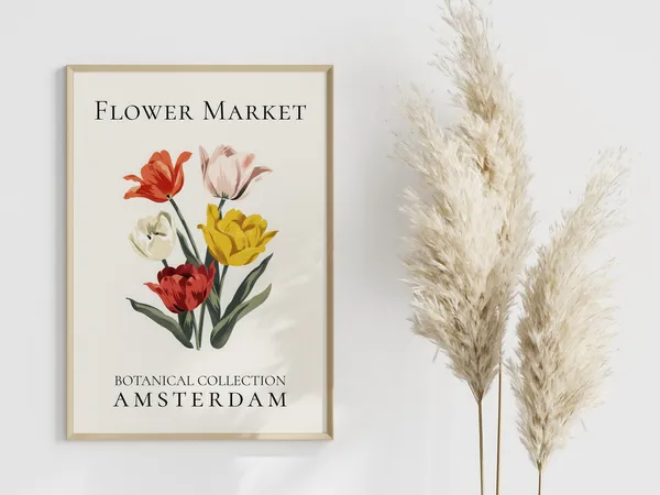 Vintage Tulip Botanical Art Print, Dining Room Decor