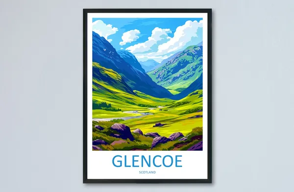 Glencoe Travel Poster, Scotland Wall Art Print