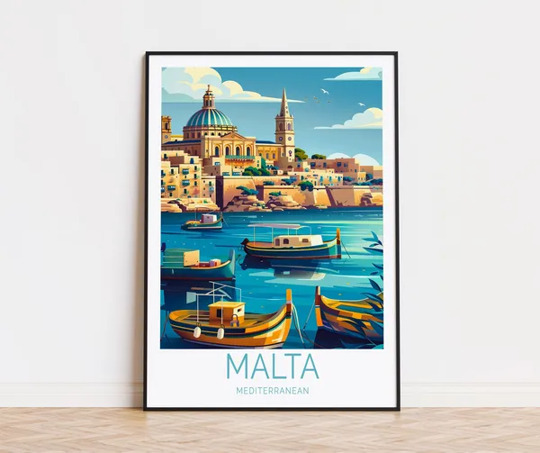 Malta Travel Poster, Mediterranean Valletta Poster