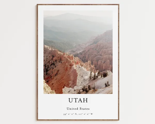 Utah Mountain Travel Poster, Utah City Art Print