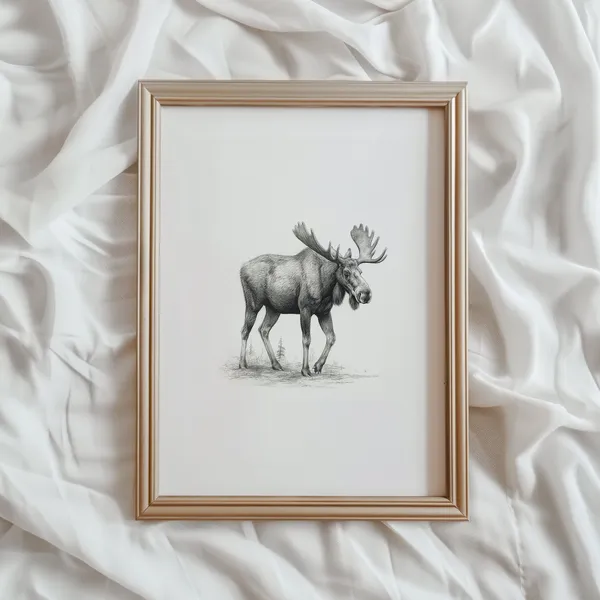 Moose Sketch Antler Animal Art Print, Neutral Wildlife