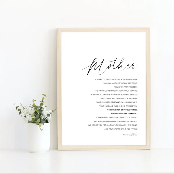 Proverbs 31:25-31 Christian Scripture Art Print for Mom
