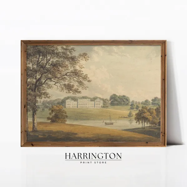 English Manor House Vintage Country Landscape Art Print
