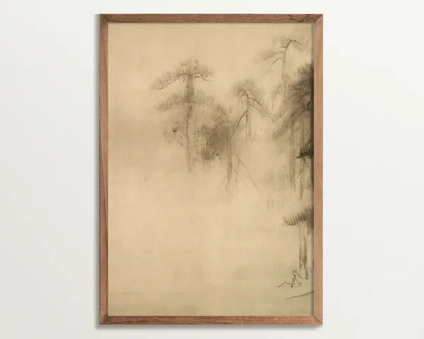 Wabi Sabi Pine Tree Sketch, Minimalist Art Print