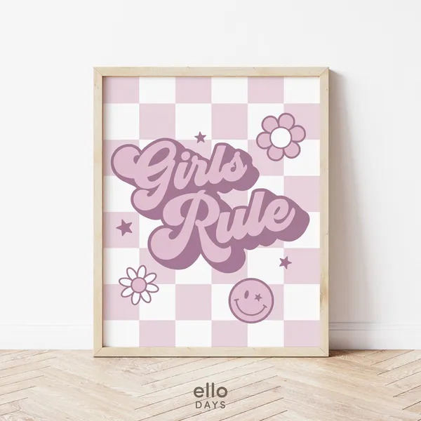 Girls Rule Boho Girl Power Bedroom Art Print