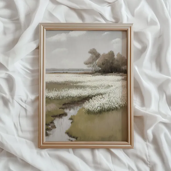 Meadow Landscape Print, Vintage Countryside Wildflowers