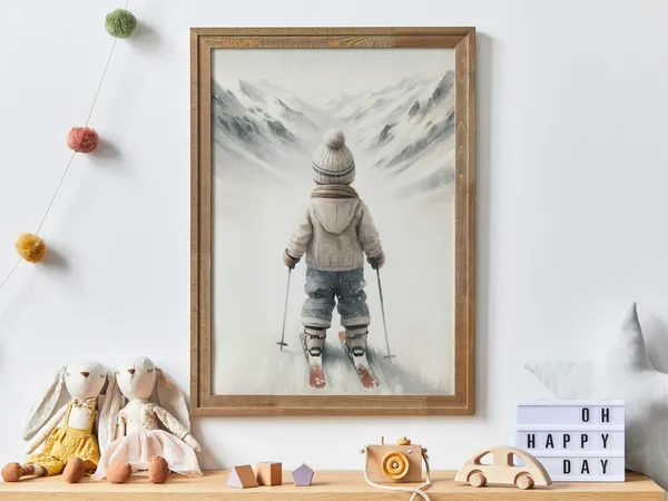 Skiing Nursery Art, Boy's Winter Decor Art Print