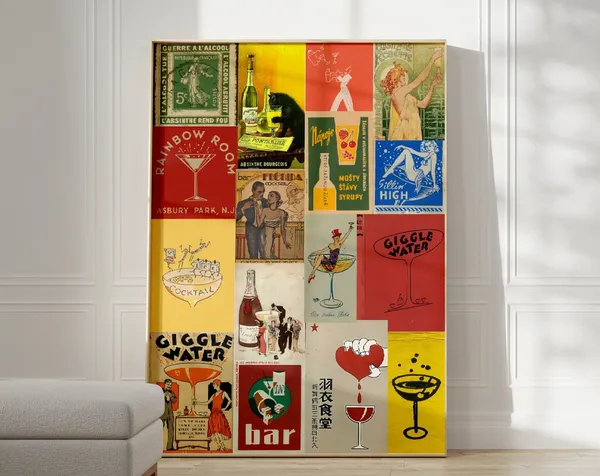 Cocktail Bar Collage, Funny Old Book Cover Art Print