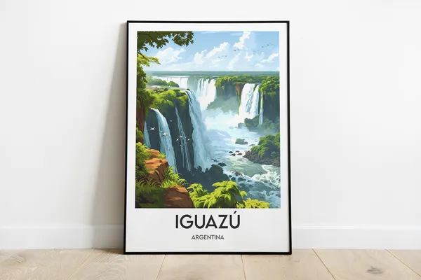 Iguazu Argentina Travel Poster, Waterfalls World Print