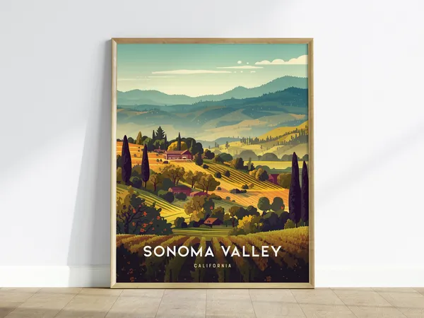 Sonoma Valley Travel Poster, Vineyard Wall Art