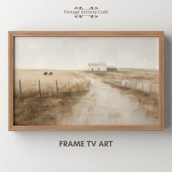 Rustic Farm Scene Vintage Art Print, Farmhouse Decor