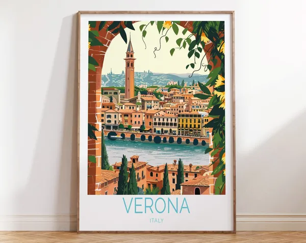 Verona Italy Travel Poster, Italy Wall Decor