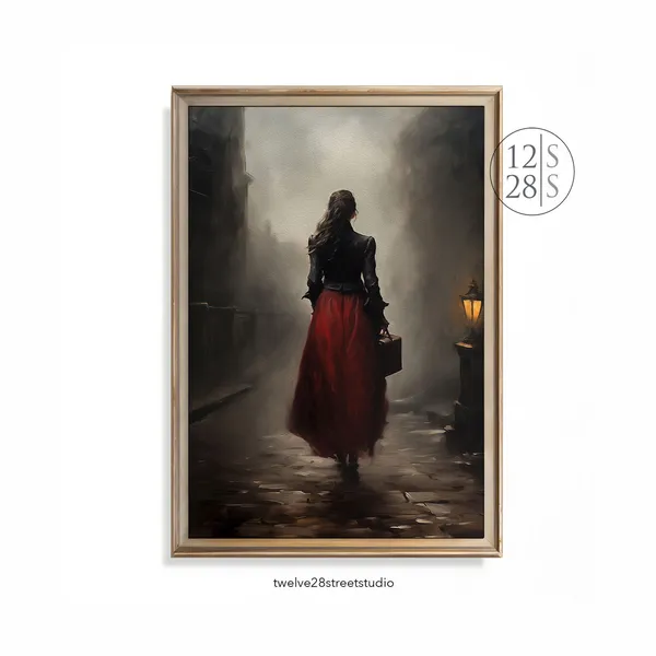 Dark Academia Woman Portrait, Vintage Travel Art Print
