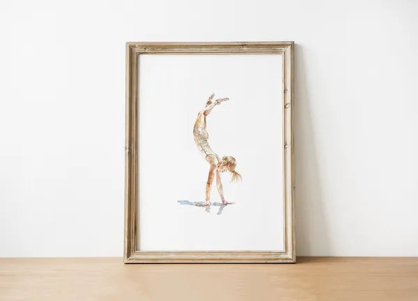 Gymnast Silhouette Art Print, Girl with Brown Hair