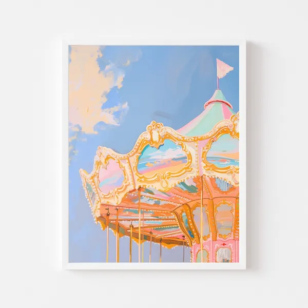 Pastel Carousel Art Print for Girls Room and Playroom