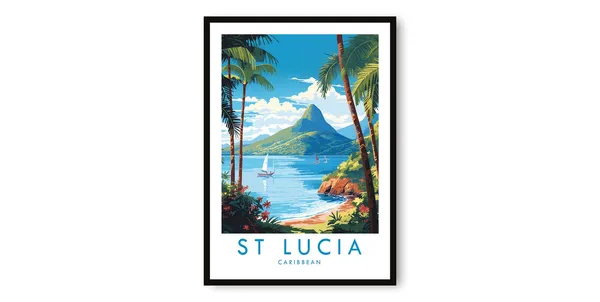 St Lucia Travel Poster, Caribbean Island Art Print