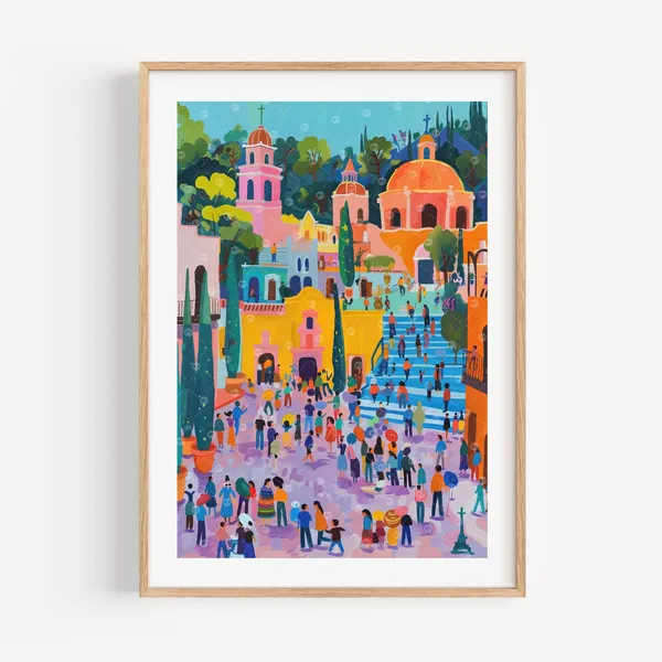 Mexico City Festive Square Watercolor Art Print