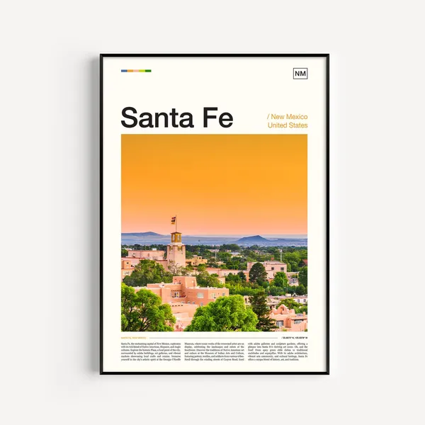 Santa Fe New Mexico Travel Poster, Office Decor